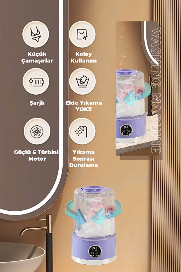 Şarjlı Taşınabilir Çamaşır Makinesi